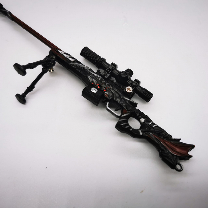 Miniatura de colectie Pusca Sniper 17 cm, Integral din metal, cu luneta, amortizor si trepied demontabile, Model Negru, Vision XXI [3]
