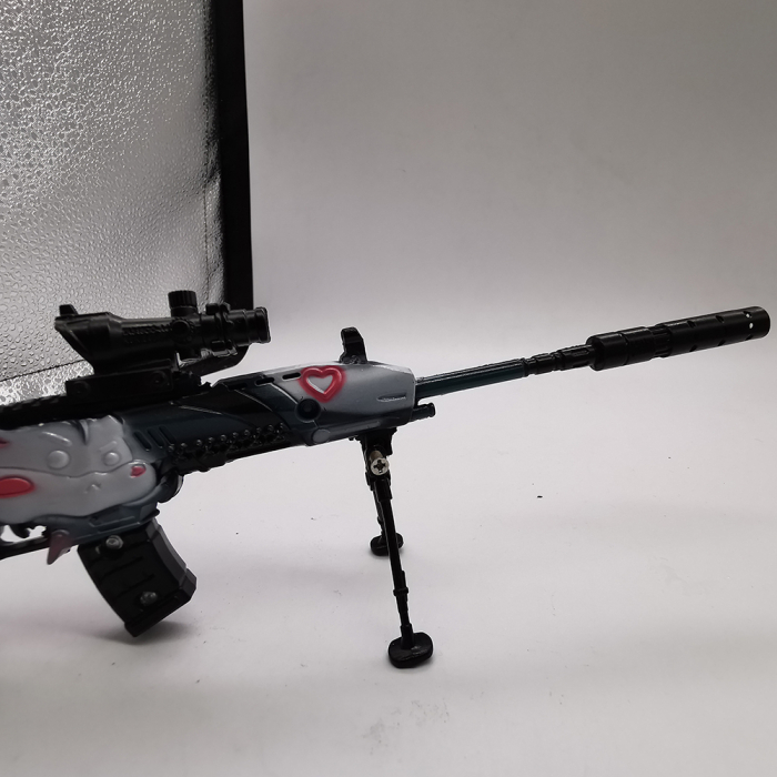 Miniatura de colectie Pusca Sniper 25 cm, Integral din metal, cu luneta, amortizor si trepied demontabile, Model Black Cat negru cu galben, Vision XXI [4]