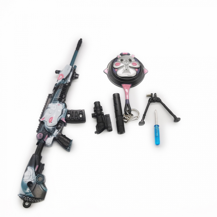 Miniatura de colectie Pusca Sniper 25 cm, Integral din metal, cu luneta, amortizor si trepied demontabile, Model Black Cat negru cu galben, Vision XXI [2]