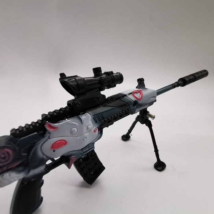 Miniatura de colectie Pusca Sniper 25 cm, Integral din metal, cu luneta, amortizor si trepied demontabile, Model Black Cat negru cu galben, Vision XXI [3]
