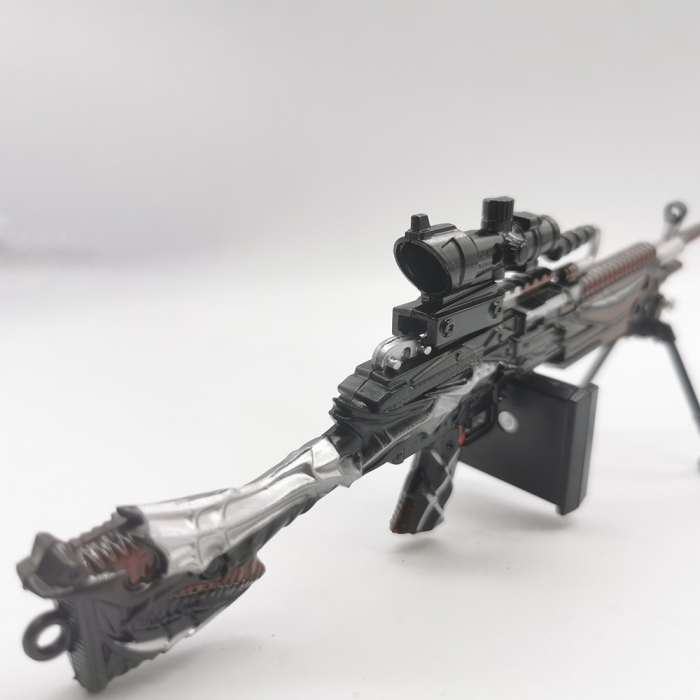 Miniatura de colectie Pusca Sniper 25 cm, Integral din metal, cu luneta, amortizor si trepied demontabile, Model Dragon negru cu argintiu, Vision XXI [4]