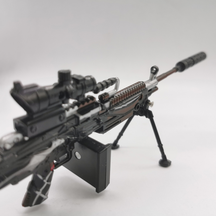 Miniatura de colectie Pusca Sniper 25 cm, Integral din metal, cu luneta, amortizor si trepied demontabile, Model Dragon negru cu argintiu, Vision XXI [3]