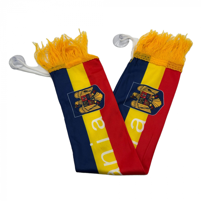 Minifular Tricolor Romania, 9x50 cm, cu franjuri, pentru interior auto, cu ventuze, Vision XXI [2]
