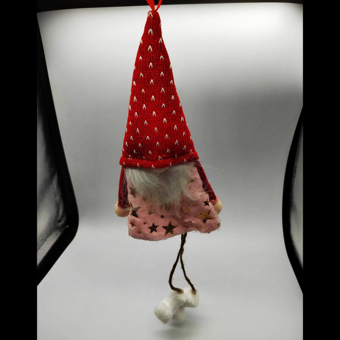 Ornament Atarnator pentru Usa, Geam sau Brad, Elf Gnom cu Barba, Roz, 21+12cm, VisionXXI [2]