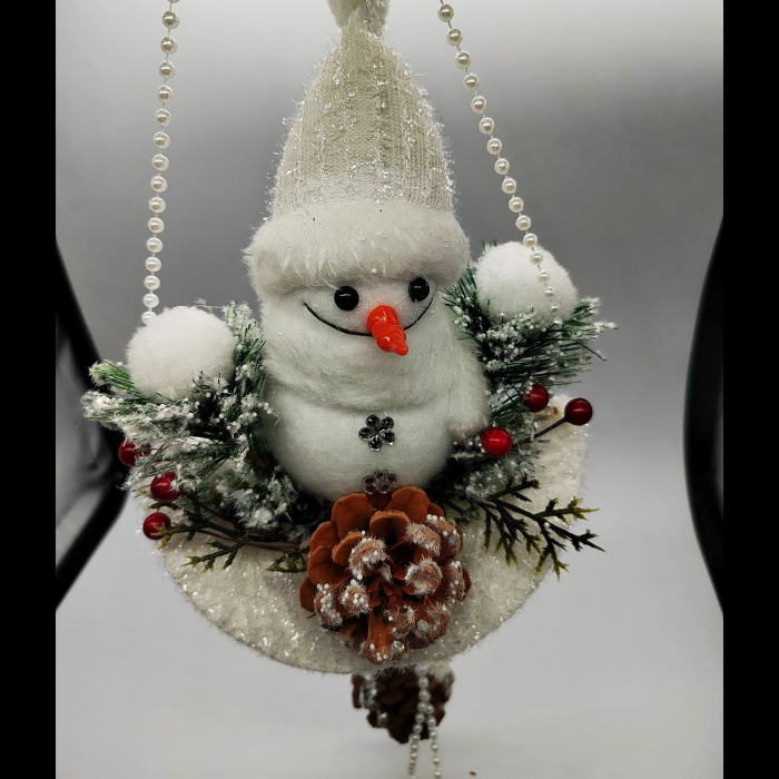 Ornament Atarnator pentru Usa sau Geam, Om de Zapada cu Conuri de Brad pe Semiluna, 60cm, VisionXXI [5]