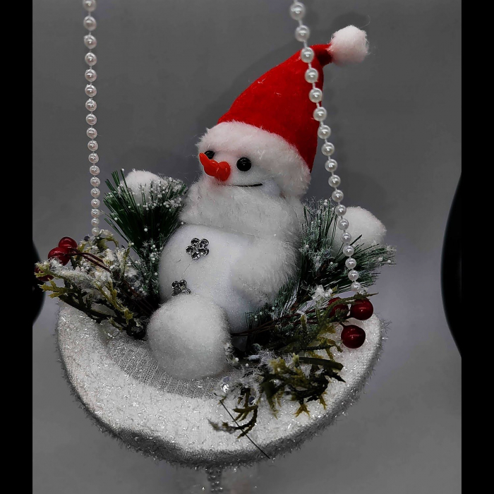 Ornament Atarnator pentru Usa sau Geam, Om de Zapada cu Globuri pe Semiluna, 60cm, VisionXXI [4]