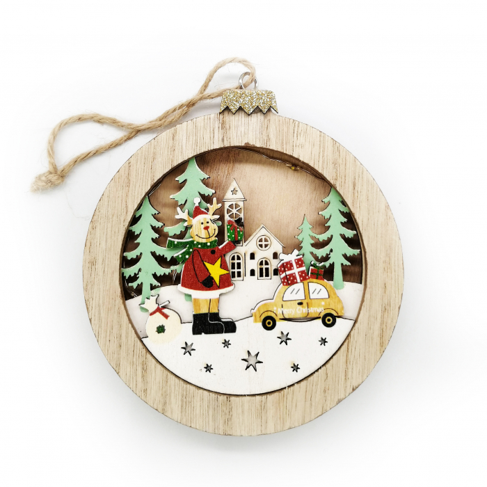 Ornament de lemn cu lumina de Craciun 10 cm [3]