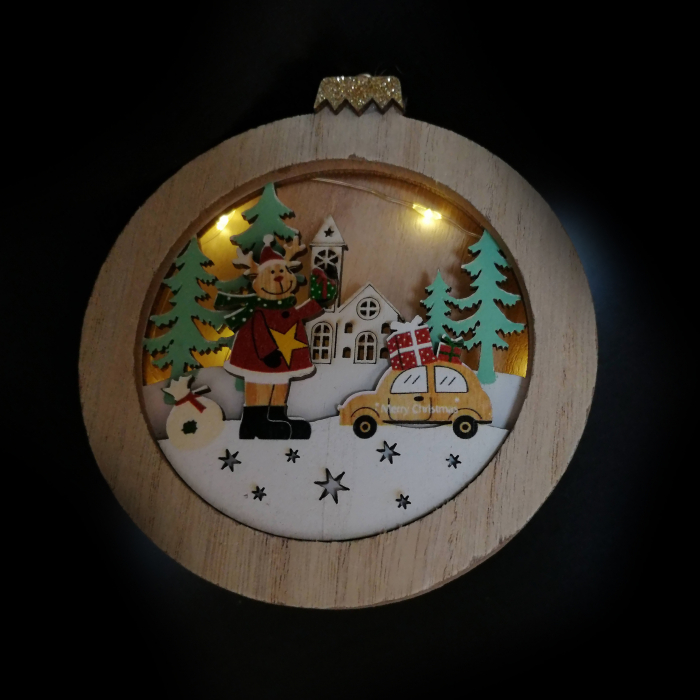 Ornament de lemn cu lumina de Craciun 10 cm [4]