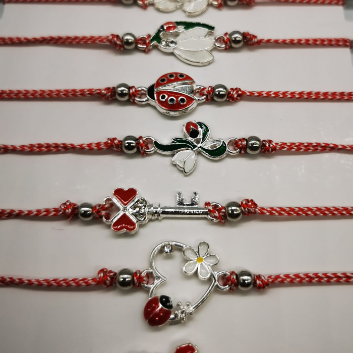 Pachet de 12 Bratari Martisor, reglabile, cu snur alb-rosu, Diverse Simboluri, neambalate individual, medalioane aurii, Colectia VisionXXI [3]