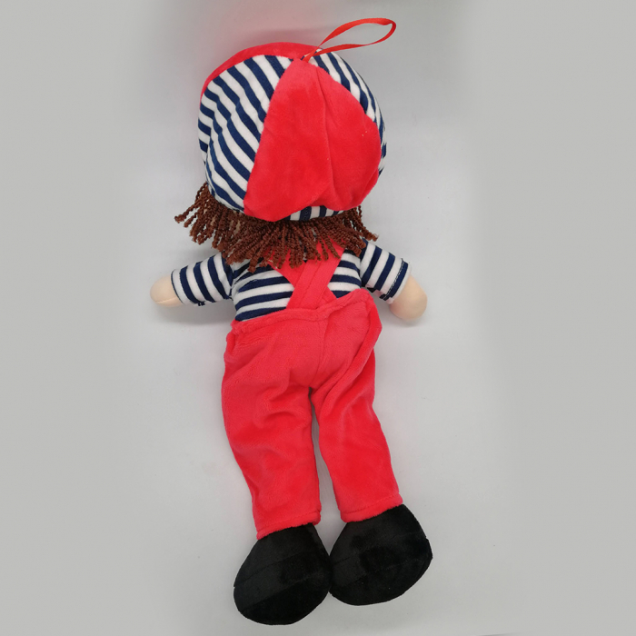 Papusa de Plus 40cm, Baietel in Salopeta Rosie si Sapca  care spune Rugaciunea [2]
