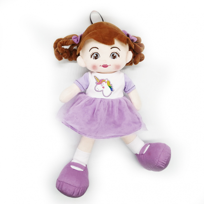 Papusa de plus ADA, 40cm, in rochita Mov cu Unicorn, care spune in Limba Romana Rugaciunea [3]