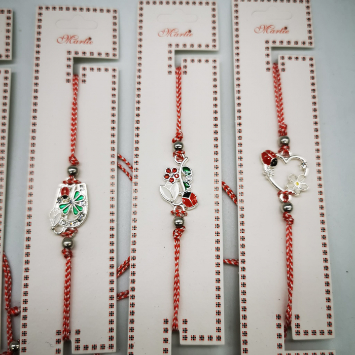 Set 12 Bratari de Martisor, reglabile, Diverse Simboluri, ambalate individual, cu medalion si bile, Fond Argintiu, Colectia VisionXXI [6]