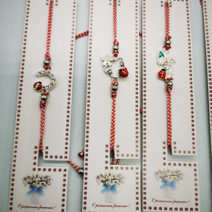 Set 12 Bratari de Martisor, reglabile, Diverse Simboluri, ambalate individual, cu medalion si bile, Fond Argintiu, Colectia VisionXXI [5]