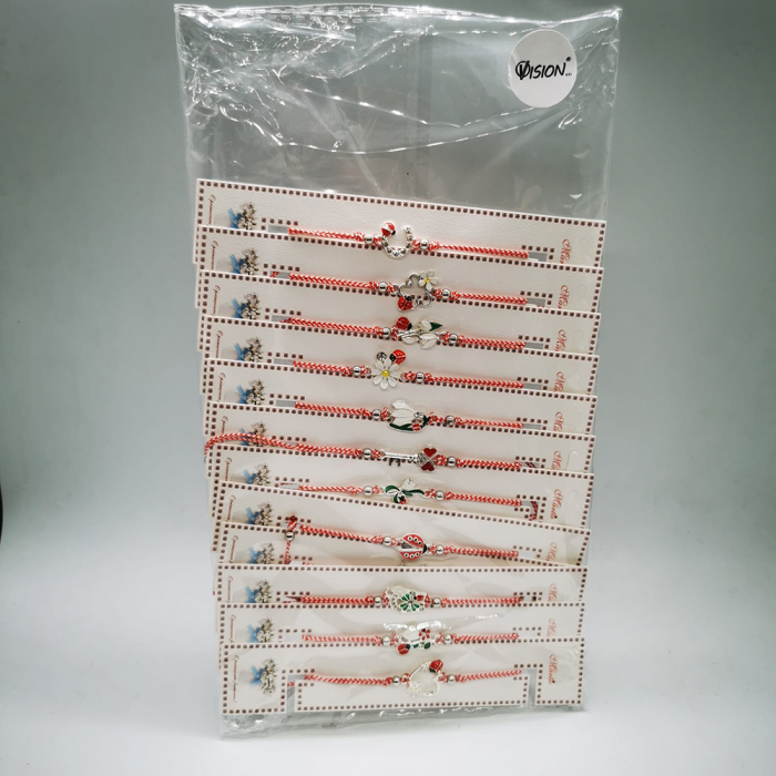 Set 12 Bratari de Martisor, reglabile, Diverse Simboluri, ambalate individual, cu medalion si bile, Fond Argintiu, Colectia VisionXXI [3]