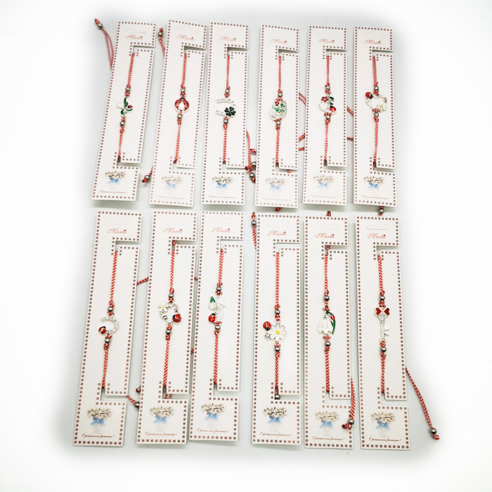 Set 12 Bratari de Martisor, reglabile, Diverse Simboluri, ambalate individual, cu medalion si bile, Fond Argintiu, Colectia VisionXXI [2]