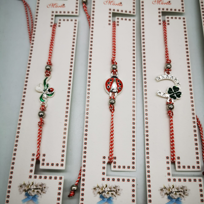 Set 12 Bratari de Martisor, reglabile, Diverse Simboluri, ambalate individual, cu medalion si bile, Fond Argintiu, Colectia VisionXXI [4]