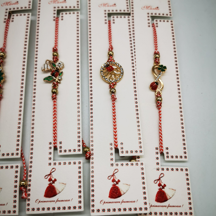 Set 12 Bratari de Martisor, reglabile, Diverse Simboluri, ambalate individual, cu medalion si bile, Fond Auriu, Colectia VisionXXI [4]