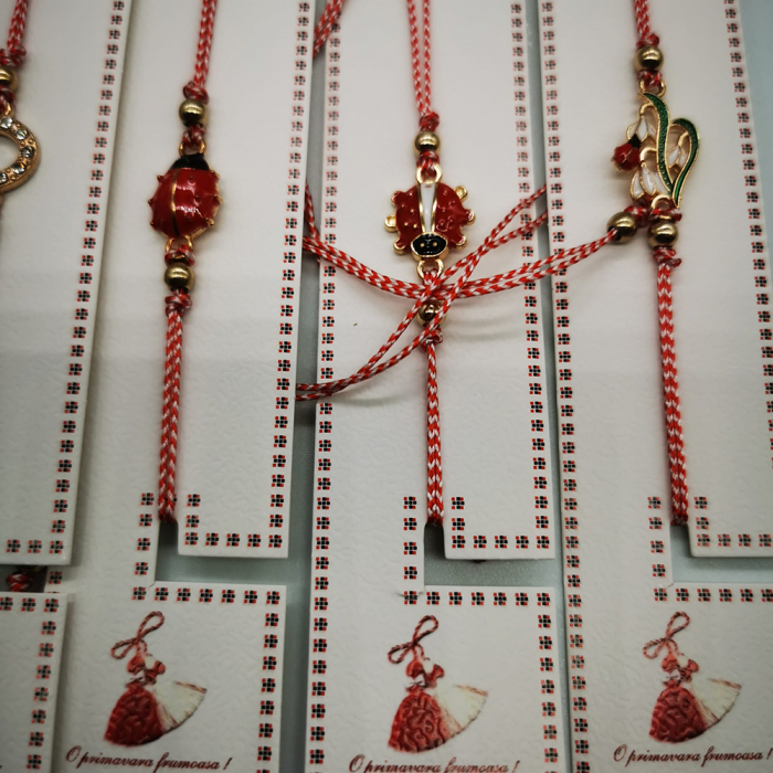 Set 12 Bratari de Martisor, reglabile, Diverse Simboluri, ambalate individual, cu medalion si bile, Fond Auriu, Colectia VisionXXI [5]