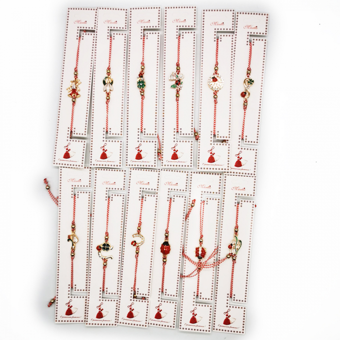 Set 12 Bratari de Martisor, reglabile, Diverse Simboluri, ambalate individual, cu medalion si bile, Fond Auriu, Colectia VisionXXI [2]