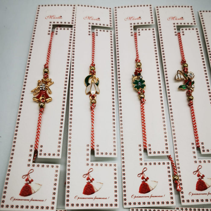Set 12 Bratari de Martisor, reglabile, Diverse Simboluri, ambalate individual, cu medalion si bile, Fond Auriu, Colectia VisionXXI [3]