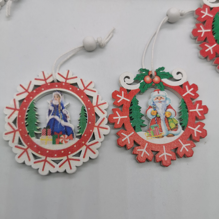 Set 12 Decoratiuni de Craciun din lemn cu Snur pentru agatare in Brad, Fulg, 2023, VisionXXI [2]