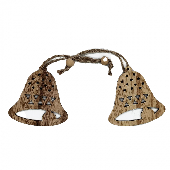 Set 2 Decoratiuni de Craciun din Lemn Natur, cu Snur pentru agatare in Brad, Clopotel, VisionXXI [2]