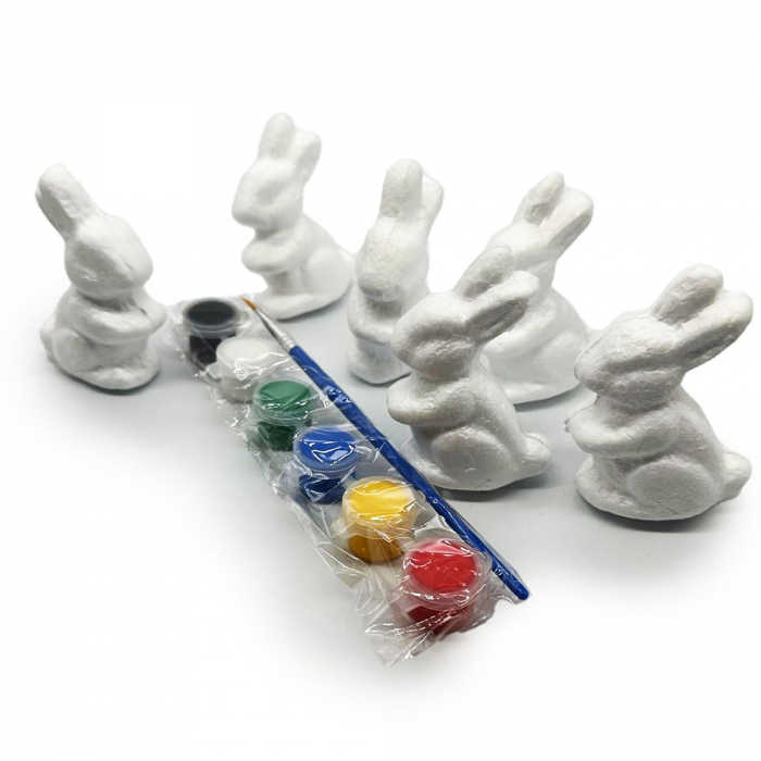 Set 6 iepurasi de Paste polistiren pentru pictat cu acuarele si pensula, 5x7 cm, Vision XXI [3]