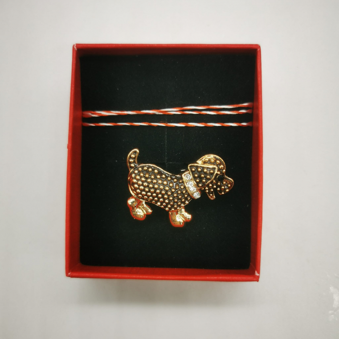 Set 6 martisoare tip brosa, din metal auriu decorat cu pave aurii si cristale, in cutie satinata cu catifea neagra, Colectia VisionXXI [5]