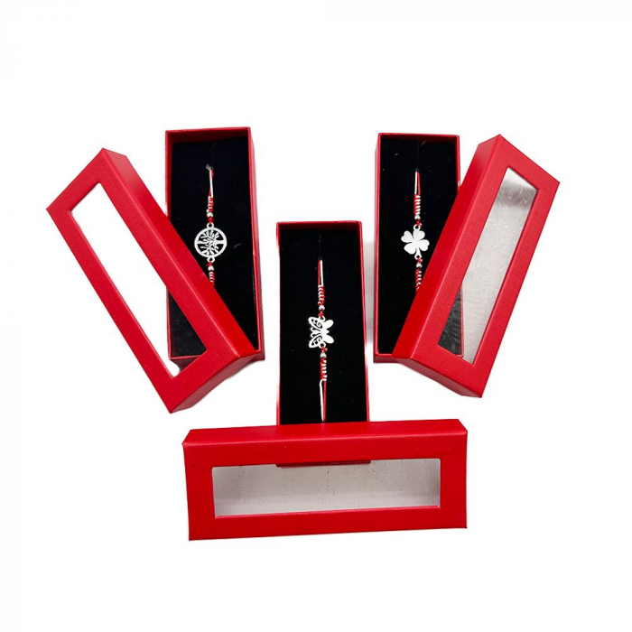 Set de 3 Bratari Martisor, ArtDeluxe, Argintii, in Cutie de Carton Rosie cu Catifea Neagra, VisionXXI [5]