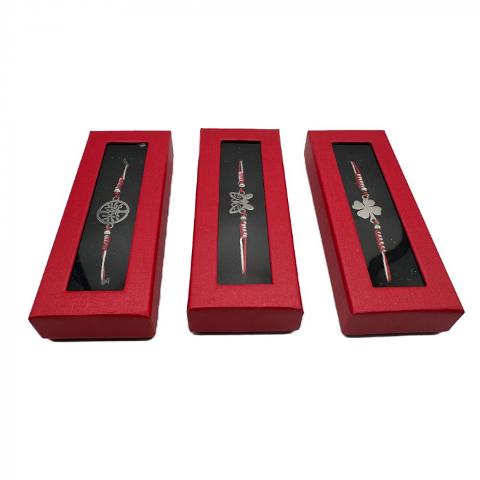 Set de 3 Bratari Martisor, ArtDeluxe, Argintii, in Cutie de Carton Rosie cu Catifea Neagra, VisionXXI [4]