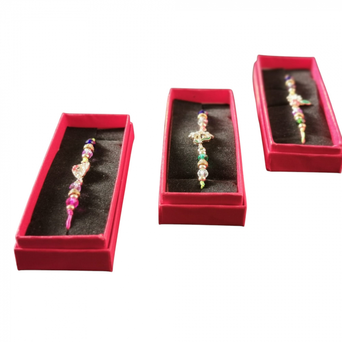 Set de 3 Bratari Martisor, ArtDeluxe, Aurii cu Pietre si Cristale, in Cutie de Carton Rosie cu Catifea Neagra, VisionXXI [3]