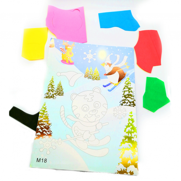 Set de creatie pentru copii Vision- Tablou din carton buretat autocolant, "Iarna la ski" [2]
