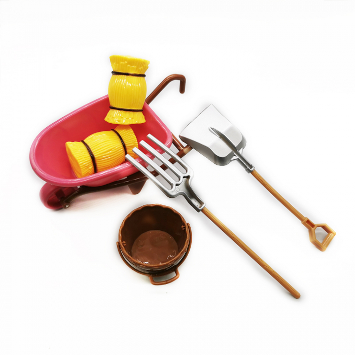 Set de Joaca pentru copii, Micul Gradinar, cu roaba, unelte, galeata, baloti de paie, 20 cm, VisionXXI [2]