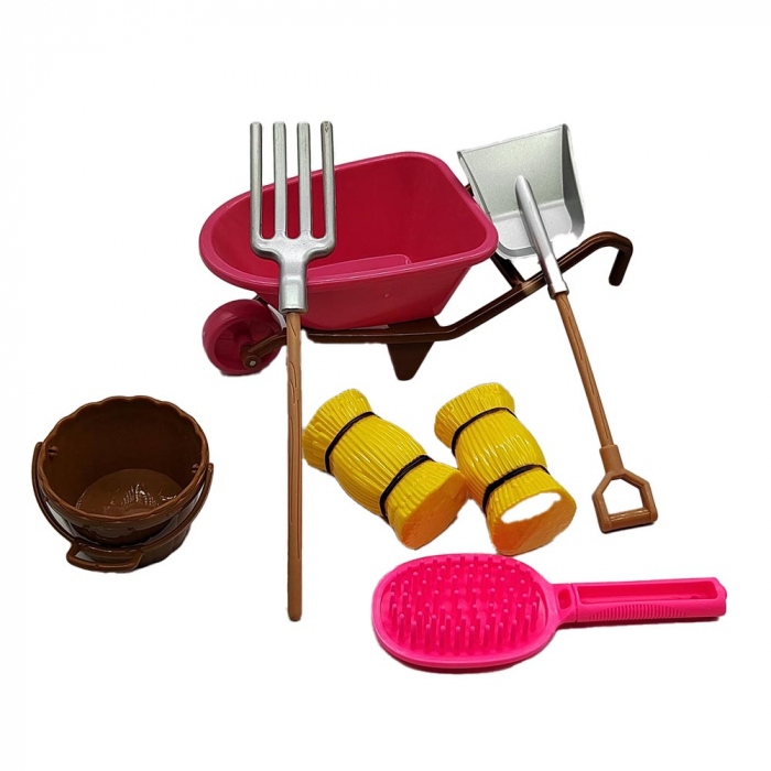 Set de Joaca pentru copii, Micul Gradinar, cu roaba, unelte, galeata, baloti de paie, 20 cm, VisionXXI [3]