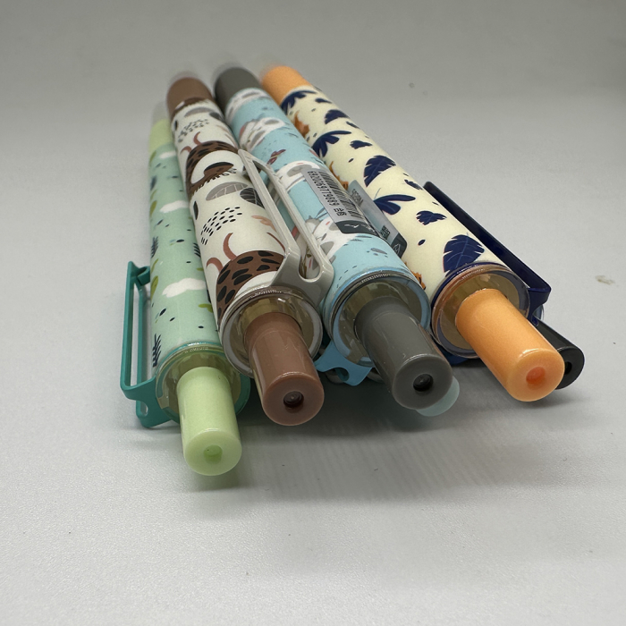 Stilou de plastic cu mecanism si penita ascunsa, 5039M, cu radiera si cerneala termosensibila, Nature, cartus de 5cm, Grip ergonomic, caise, Vision XXI [3]