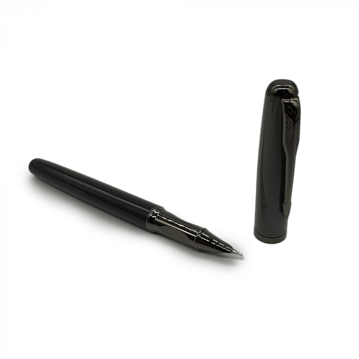 Stilou Metalic cu Penita ascunsa 023A, Robust si Elegant, Incarcare duala patron sau rezervor, Grip ergonomic din metal, Gri Lucios, Vision XXI [2]