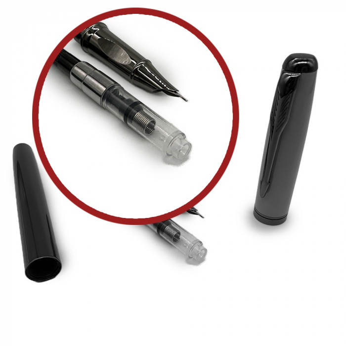 Stilou Metalic cu Penita ascunsa 023A, Robust si Elegant, Incarcare duala patron sau rezervor, Grip ergonomic din metal, Verde Lucios, Vision XXI [4]