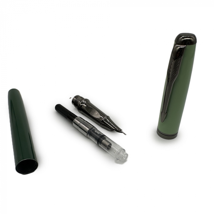 Stilou Metalic cu Penita ascunsa 023A, Robust si Elegant, Incarcare duala patron sau rezervor, Grip ergonomic din metal, Verde Lucios, Vision XXI [3]