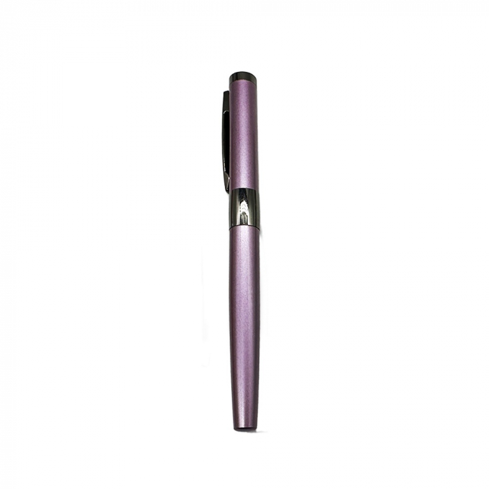 Stilou Metalic cu Penita ascunsa 8007, Robust si Elegant, Incarcare duala patron sau rezervor, Grip ergonomic din metal, Mov Satinat, Vision XXI [2]