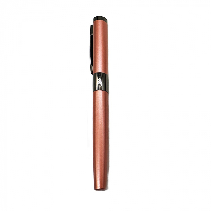Stilou Metalic cu Penita ascunsa 8007, Robust si Elegant, Incarcare duala patron sau rezervor, Grip ergonomic din metal, Roz Satinat, Vision XXI [2]