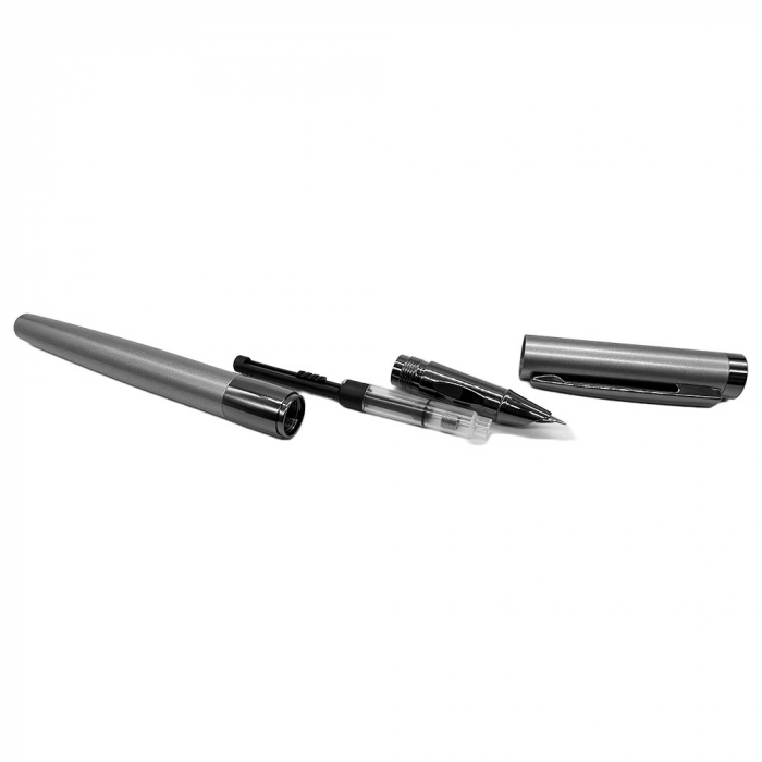Stilou Metalic cu Penita ascunsa 8007, Robust si Elegant, Incarcare duala patron sau rezervor, Grip ergonomic din metal, Mov Satinat, Vision XXI [3]