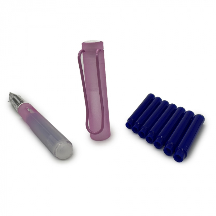 Stilou Plastic Semitransparent Penita ascuns, a 0207M cu 8 rezerve incluse, cu Radiera si Cerneala Termosensibila, cartus de 5cm, Grip ergonomic, Roz, Vision XXI [3]