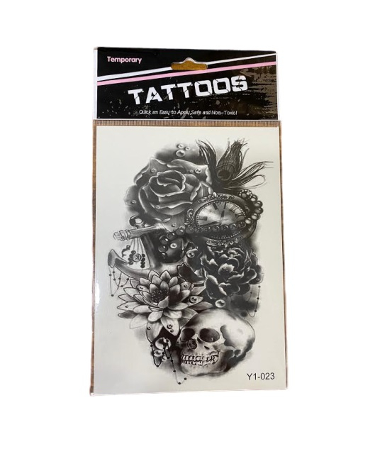 Tatuaj temporar Vision, craniu+trandafiri, alb-negru, 17 cm [1]