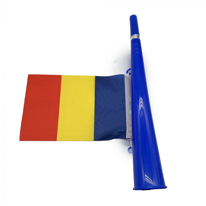Vuvuzela cu Steag Tricolor "Hai Romania", 36cm, Euro 2024, albastru, VisionXXI [2]