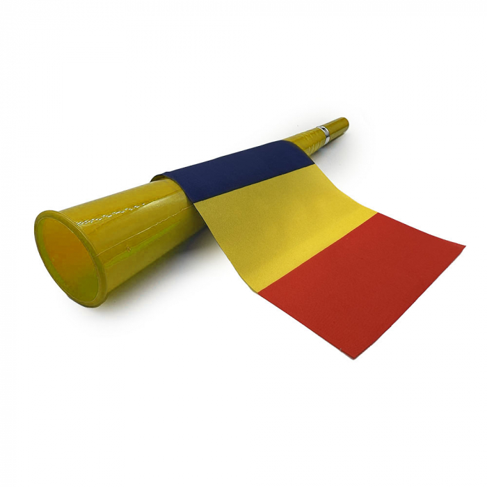 Vuvuzela cu Steag Tricolor "Hai Romania", 36cm, Euro 2024, galben, VisionXXI [3]