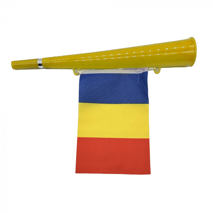 Vuvuzela cu Steag Tricolor "Hai Romania", 36cm, Euro 2024, galben, VisionXXI [2]