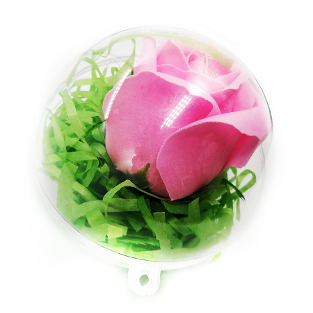 Martisor - Aranjament floral cu un trandafir din sapun in glob din plastic, 80 mm, roz Vision