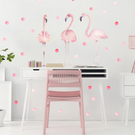 Wallpaper - Autocolant pentru perete - flamingo roz cu sfere N.1 - Foaie 100x50cm