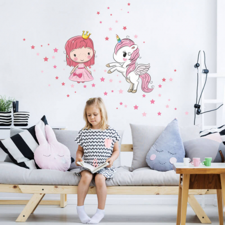 Wallpaper - Autocolant - Prințesă și unicorn