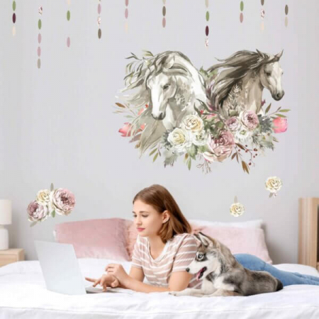 Wallpaper - Autocolant romantic cu cai - autocolante pentru adolescenți
